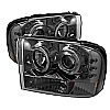 Ford Super Duty F250 1999-2004 1pc Dual Halo LED Projector Headlights  - Smoke